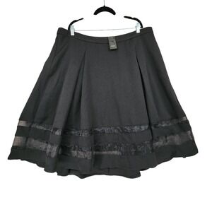 Torrid Midi Skirt 20 Women Black Mesh Stripe Pleated Textured ALine Flare‎ NEW